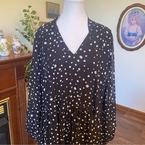 Lane Bryant Black & White Polka Dot Chiffon Long Sleeve Tiered Dress – Size 18